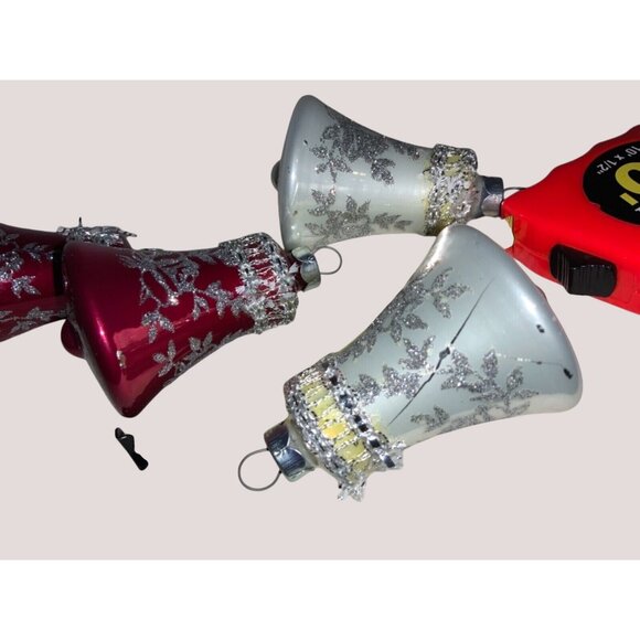 Rauch Victoria 4 Glass Bell Christmas Ornaments  Red White  3Inch Vintage 1983 - Picture 9 of 12